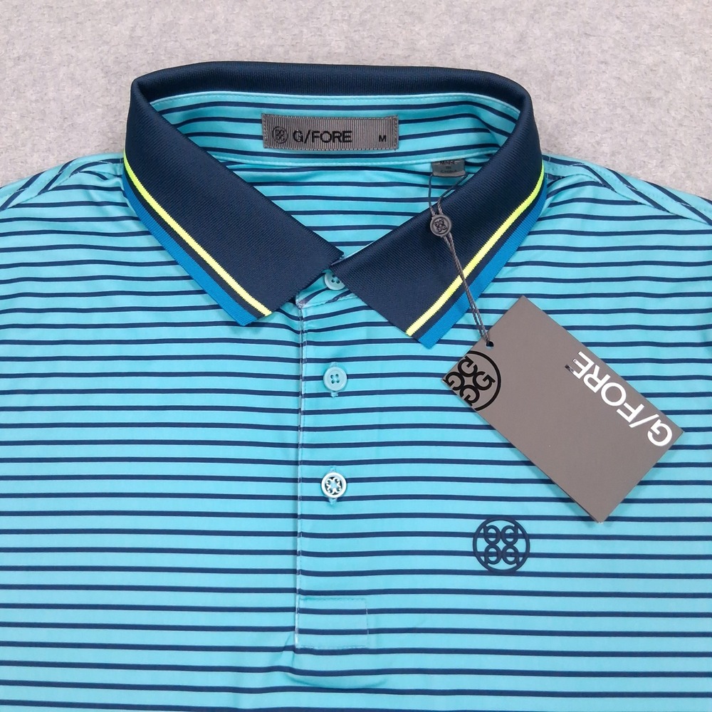 NEW $120 G/FORE Golf Polo Shirt Mens M Blue Sky Stripe Skull Tees 3D Tech Jersey - Picture 7 of 13